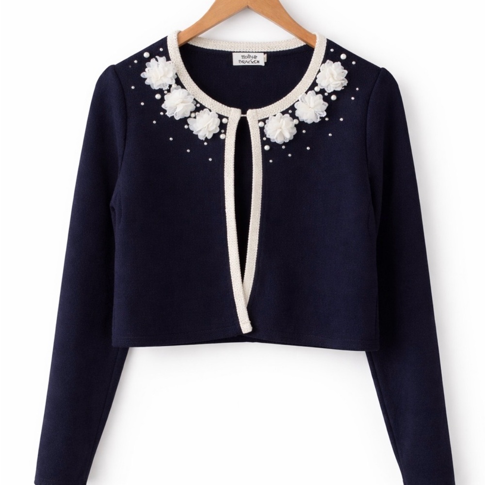 Holly Bracken T2 Pearl Embellished Cropped Jacket Sweater